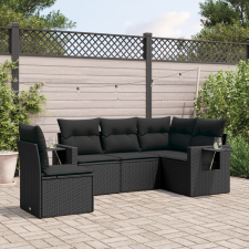 vidaXL 5 részes fekete polyrattan kerti kanapészett párnákkal kerti bútor