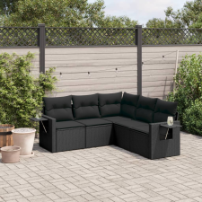 vidaXL 5 részes fekete polyrattan kerti kanapészett párnákkal kerti bútor