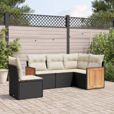 vidaXL 5 részes fekete polyrattan kerti kanapészett párnákkal kerti bútor