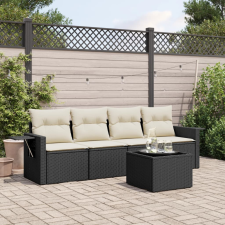 vidaXL 5 részes fekete polyrattan kerti kanapészett párnákkal kerti bútor