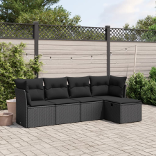 vidaXL 5 részes fekete polyrattan kerti kanapészett párnákkal kerti bútor