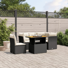 vidaXL 5 részes fekete polyrattan kerti kanapészett párnákkal kerti bútor