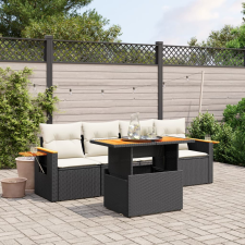 vidaXL 5 részes fekete polyrattan kerti kanapészett párnákkal kerti bútor