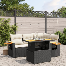 vidaXL 5 részes fekete polyrattan kerti kanapészett párnákkal kerti bútor