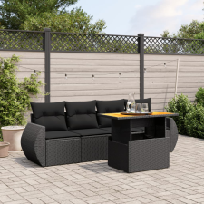vidaXL 5 részes fekete polyrattan kerti kanapészett párnákkal kerti bútor