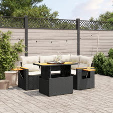 vidaXL 5 részes fekete polyrattan kerti kanapészett párnákkal kerti bútor