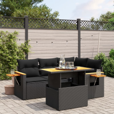vidaXL 5 részes fekete polyrattan kerti kanapészett párnákkal kerti bútor