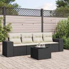 vidaXL 5 részes fekete polyrattan kerti kanapészett párnákkal kerti bútor
