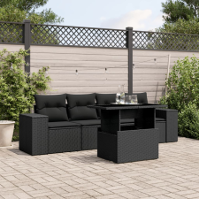 vidaXL 5 részes fekete polyrattan kerti kanapészett párnákkal kerti bútor