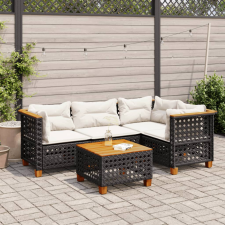 vidaXL 5 részes fekete polyrattan kerti kanapészett párnákkal kerti bútor