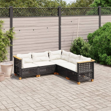 vidaXL 5 részes fekete polyrattan kerti kanapészett párnákkal kerti bútor