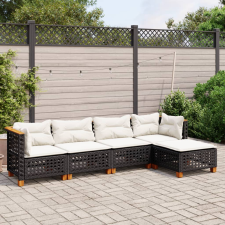 vidaXL 5 részes fekete polyrattan kerti kanapészett párnákkal kerti bútor