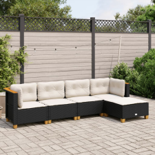 vidaXL 5 részes fekete polyrattan kerti kanapészett párnákkal kerti bútor