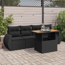 vidaXL 5 részes fekete polyrattan kerti kanapészett párnákkal kerti bútor