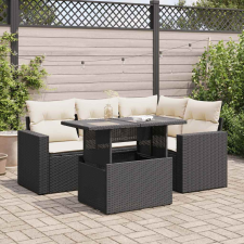 vidaXL 5 részes fekete polyrattan kerti kanapészett párnákkal kerti bútor