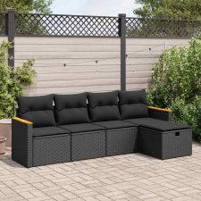vidaXL 5 részes fekete polyrattan kerti kanapészett párnákkal kerti bútor