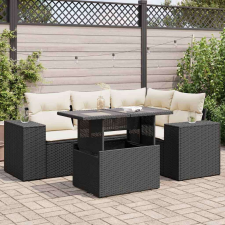 vidaXL 5 részes fekete polyrattan kerti kanapészett párnákkal kerti bútor