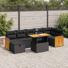 vidaXL 5 részes fekete polyrattan kerti kanapészett párnákkal kerti bútor