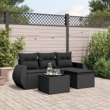 vidaXL 5 részes fekete polyrattan kerti kanapészett párnákkal kerti bútor