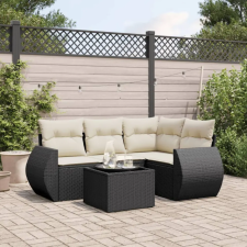 vidaXL 5 részes fekete polyrattan kerti kanapészett párnákkal kerti bútor