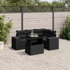 vidaXL 5 részes fekete polyrattan kerti kanapészett párnákkal kerti bútor