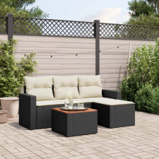 vidaXL 5 részes fekete polyrattan kerti kanapészett párnákkal kerti bútor