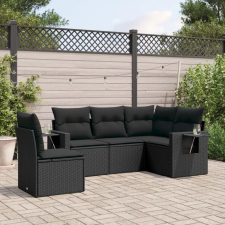 vidaXL 5 részes fekete polyrattan kerti kanapészett párnákkal kerti bútor