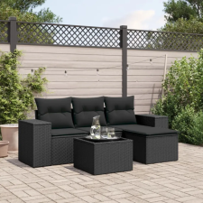 vidaXL 5 részes fekete polyrattan kerti kanapészett párnákkal kerti bútor