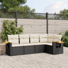 vidaXL 5 részes fekete polyrattan kerti kanapészett párnákkal kerti bútor