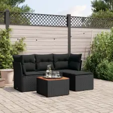 vidaXL 5 részes fekete polyrattan kerti kanapészett párnákkal kerti bútor