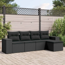 vidaXL 5 részes fekete polyrattan kerti kanapészett párnákkal kerti bútor