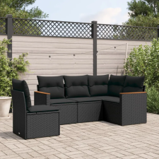 vidaXL 5 részes fekete polyrattan kerti kanapészett párnákkal kerti bútor
