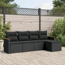 vidaXL 5 részes fekete polyrattan kerti kanapészett párnákkal kerti bútor