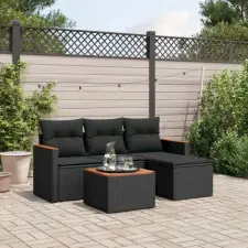 vidaXL 5 részes fekete polyrattan kerti kanapészett párnákkal kerti bútor