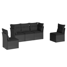 vidaXL 5 részes fekete polyrattan kerti kanapészett párnákkal (3217345) kerti bútor