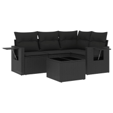 vidaXL 5 részes fekete polyrattan kerti kanapészett párnákkal (3220114) kerti bútor