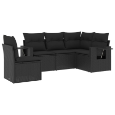 vidaXL 5 részes fekete polyrattan kerti kanapészett párnákkal (3220164) kerti bútor