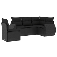 vidaXL 5 részes fekete polyrattan kerti kanapészett párnákkal (3221364) kerti bútor
