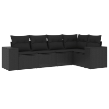 vidaXL 5 részes fekete polyrattan kerti kanapészett párnákkal (3222524) kerti bútor