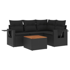 vidaXL 5 részes fekete polyrattan kerti kanapészett párnákkal (3224543) kerti bútor
