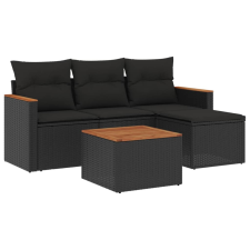 vidaXL 5 részes fekete polyrattan kerti kanapészett párnákkal (3225908) kerti bútor