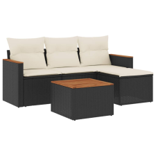 vidaXL 5 részes fekete polyrattan kerti kanapészett párnákkal (3225909) kerti bútor
