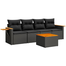 vidaXL 5 részes fekete polyrattan kerti kanapészett párnákkal (3226615) kerti bútor