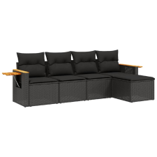 vidaXL 5 részes fekete polyrattan kerti kanapészett párnákkal (3226755) kerti bútor
