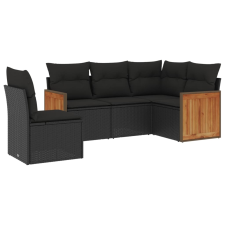 vidaXL 5 részes fekete polyrattan kerti kanapészett párnákkal (3227651) kerti bútor