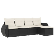 vidaXL 5 részes fekete polyrattan kerti kanapészett párnákkal (3253623) kerti bútor