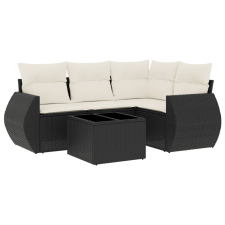 vidaXL 5 részes fekete polyrattan kerti kanapészett párnákkal (3253653) kerti bútor