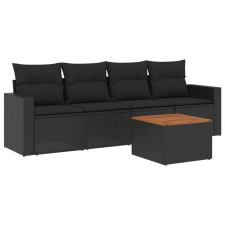 vidaXL 5 részes fekete polyrattan kerti kanapészett párnákkal (3256328) kerti bútor