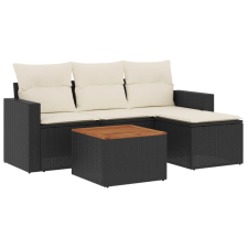 vidaXL 5 részes fekete polyrattan kerti kanapészett párnákkal (3256420) kerti bútor