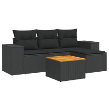 vidaXL 5 részes fekete polyrattan kerti kanapészett párnákkal (3257742) kerti bútor